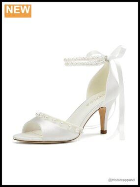 Pearl Heels Wedding Shoes for Bride Kitten Heel Bridal Open Toe